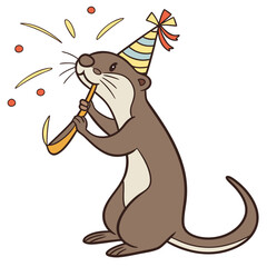 A Content River Otter in a New Year celebration theme – Midnight Sparkle palette SVG illustration