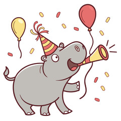 Cute Cheerful Pygmy Hippo in a New Year celebration world – Midnight Sparkle palette vector