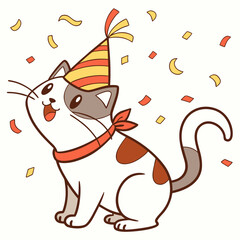 Vector illustration of a Dreamy Rusty-Spotted Cat, styled in a New Year celebration theme using Midnight Sparkle colors