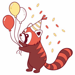 An adorable Red Panda with a Curious vibe and a Midnight Sparkle New Year celebration theme – SVG style