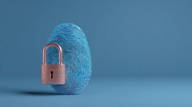 Blue Fingerprint with a Padlock Symbolizing Security and Privacy in Digital Identity Protection and Authentication Solutions for Modern Technology Users