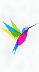 Colorful Hummingbird Flying Illustration with Geometric Wings