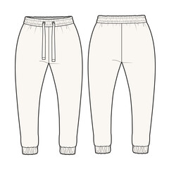 Girls joggers front and back view flat sketch vector mockup template technical illustration.