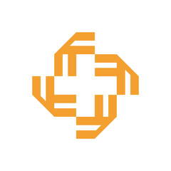 Geometric Orange Cross Pinwheel Logo symbol icon flat stock vector design