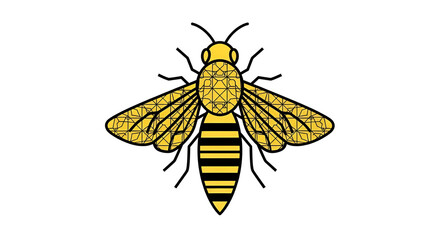 Stylized Bee Illustration with Geometric Wing Pattern and Striped Body