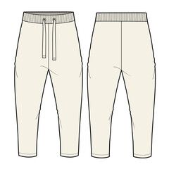Boys sweatpants front and back view design technical flat sketch vector mockup template.