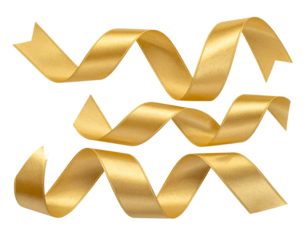 Flowing Gold Ribbon With Loose Waves and Light Curling Motion, Floating Composition, Isolated