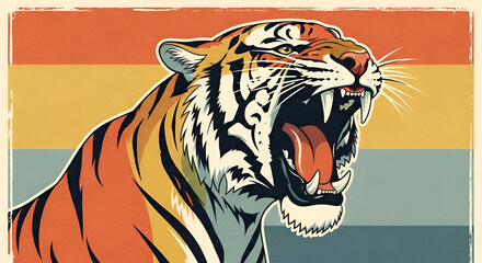 Roaring Wildcat Graphic with Retro Striped Background