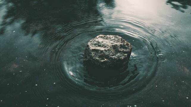 Floating stone in slow motion over the water - Powered by Adobe