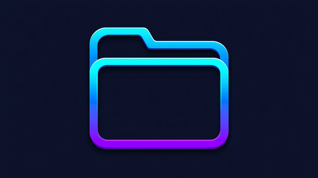 Stylized gradient folder icon with neon blue and purple glow on dark background, symbolizing data storage or digital files.