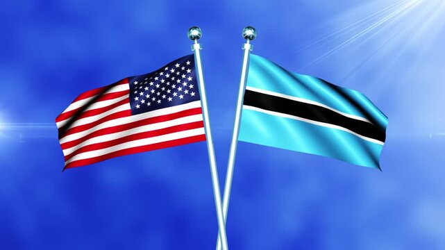 USA and Botswana Flag Waving On Pole Loop - Powered by Adobe