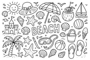 Fototapeta premium Doodle art for coloring, beach theme