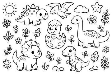Doodle art for coloring, dinosaur theme