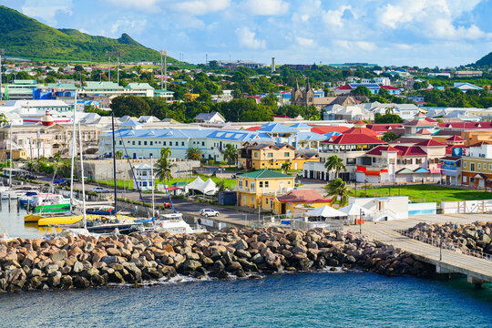 Aerial view of Port Zante marina in Basseterre, St. Kitts, in the Caribbean