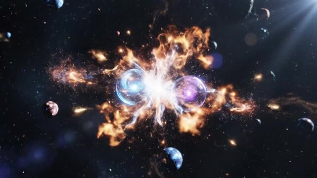 Cosmic Collision of Two Energy Orbs in Deep Space.