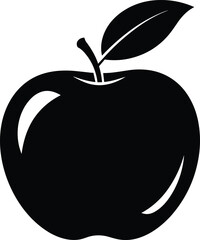 Apple silhouette, fruit icon, black vector, healthy food, simple design, leaf detail, glossy effect, minimal style, nutrition, symbol