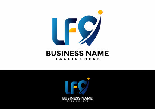 "LfG" Lettermark Logo Design Featuring a Stylized 'G' Location Icon Pin with Integrated Swoosh Element and Orange Dot Accents, Presented in Blue and White Color Variations for Business Branding