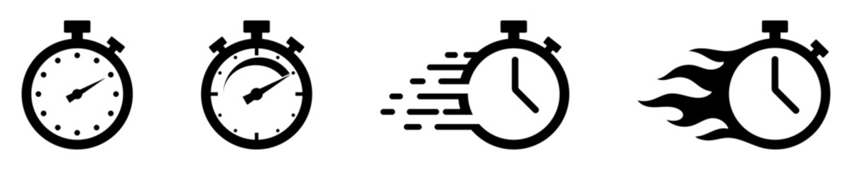 Stopwatch and timer symbols showing countdown, speed, motion, time. Useful for clock, fast action, delay and schedule themes. Time, speed, clock, fast, motion.