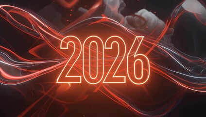vertical 4K animated composition featuring striking red neon lights forming year “2026 ” presented modern abstract vacation themed New Year concept perfect premium stock footage seasonal creative - Powered by Adobe