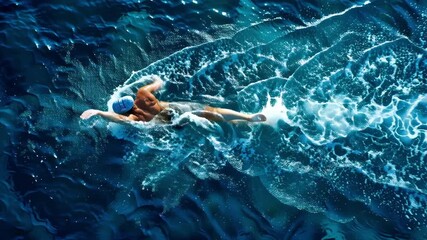 Ocean Swimmer: An individual confidently cuts through the dynamic waves, immersed in the vast, boundless water. The photo evokes a sense of freedom, strength, and the tranquil power of the ocean.