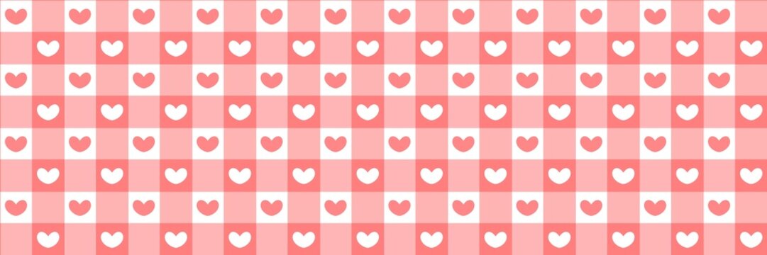 ​Seamless red gingham plaid pattern with white heart shapes, perfect for digital paper, fabric design, and romantic backgrounds. Sweet, checkered Valentine's day background texture.