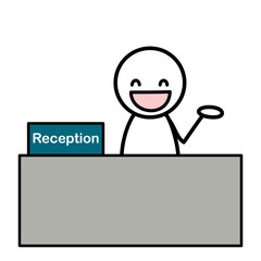 Friendly Stick Figure Working at the Reception Desk
