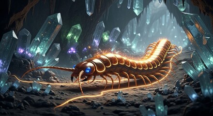 Glowing Cave Centipede Discovery in Crystal Cavern with Scientist.