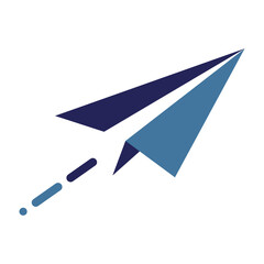 A blue paper plane icon with motion lines symbolizing sending, speed, and digital communication, commonly used for send or submit actions in interfaces.