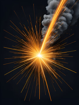 A dynamic, tilted image with vertical orange and yellow sparks against a dark gray background, suggesting an explosion or burst of energy The sparks disperse upwards, becoming less bri - AI-Generated