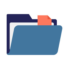 A blue folder icon with documents inside and an orange tab, symbolizing digital file organization and helping users manage and locate important information easily.