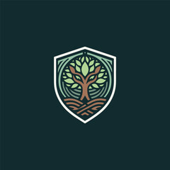 Tree shield logo template vector illustration design