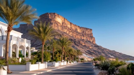 Luxury villa with palm trees and mountain view real estate landscape