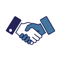 A simple line-art handshake icon in blue and white, symbolizing agreement, partnership, trust, collaboration, and teamwork. Commonly used for business, web, and app interfaces.