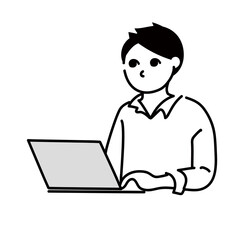 Computer and Man Line Art Vector
