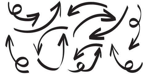 Set of Hand drawn vector arrows doodle on white background. design element vector illustration.