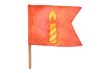 Watercolor birthday candle flag illustration creating festive banner design for party celebration with transparent background