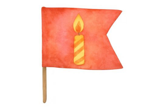 Watercolor birthday candle flag illustration creating festive banner design for party celebration with transparent background