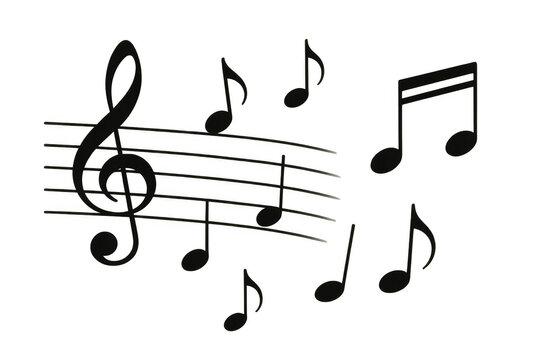 Musical notes and treble clef floating on a transparent background, representing harmony, melody, and sound concepts