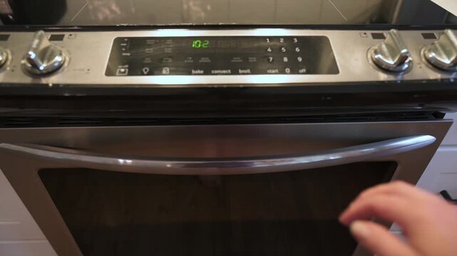 oven display showcasing recent baked items, warm kitchen scene featuring freshly baked snacks on countertops, contemporary culinary space with digital oven controls and steaming baked