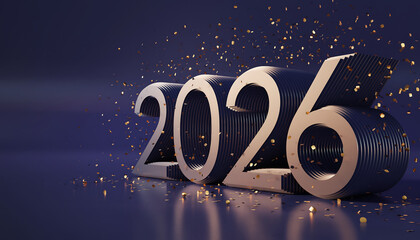 Celebrate the arrival of 2026 with glittering gold confetti and modern numerals