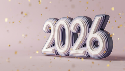Elegant 2026 numbers with falling gold confetti celebration