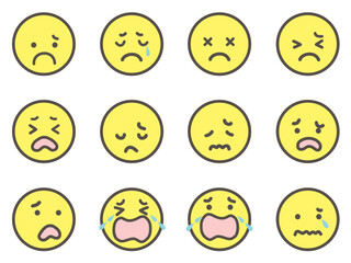 Colored Sad Face Emoji Set Showing Various Negative Emotions