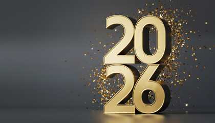 Golden 2026 numbers explode with confetti celebrating New Year's Eve success