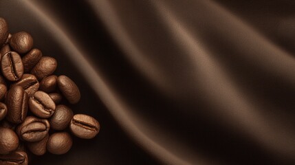 Coffee beans on silk texture, a concept of business growth and premium branding for corporate identity and marketing materials.