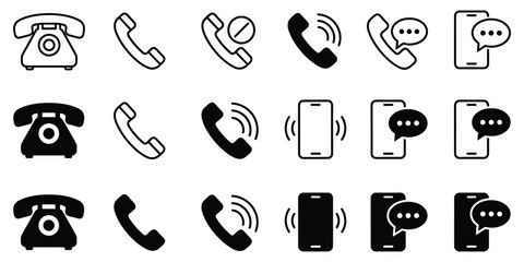 Collection of vintage and modern telephone icons representing communication and connectivity in a clean vector illustration