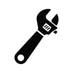 Black Silhouette Adjustable Wrench Tool Vector Icon