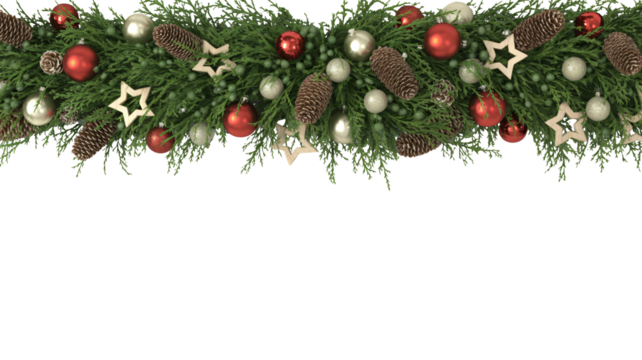 Festive Christmas garland with pinecones, ornaments, and stars