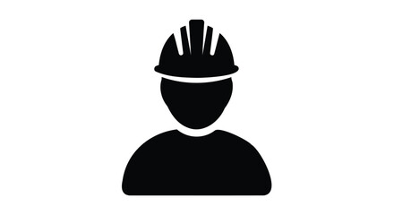 Black silhouette icon of a construction worker wearing a hard hat, isolated on
