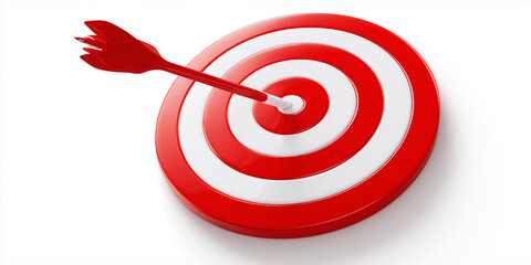 Arrow hitting the center of a red target, representing focus, accuracy, commitment and strategic success for achieving key goals
