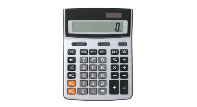A simple calculator with a digital display showing zero.